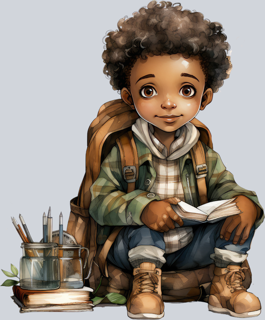 Cute Black Boy Back To School 3 - STK01523 (DTF Transfers)