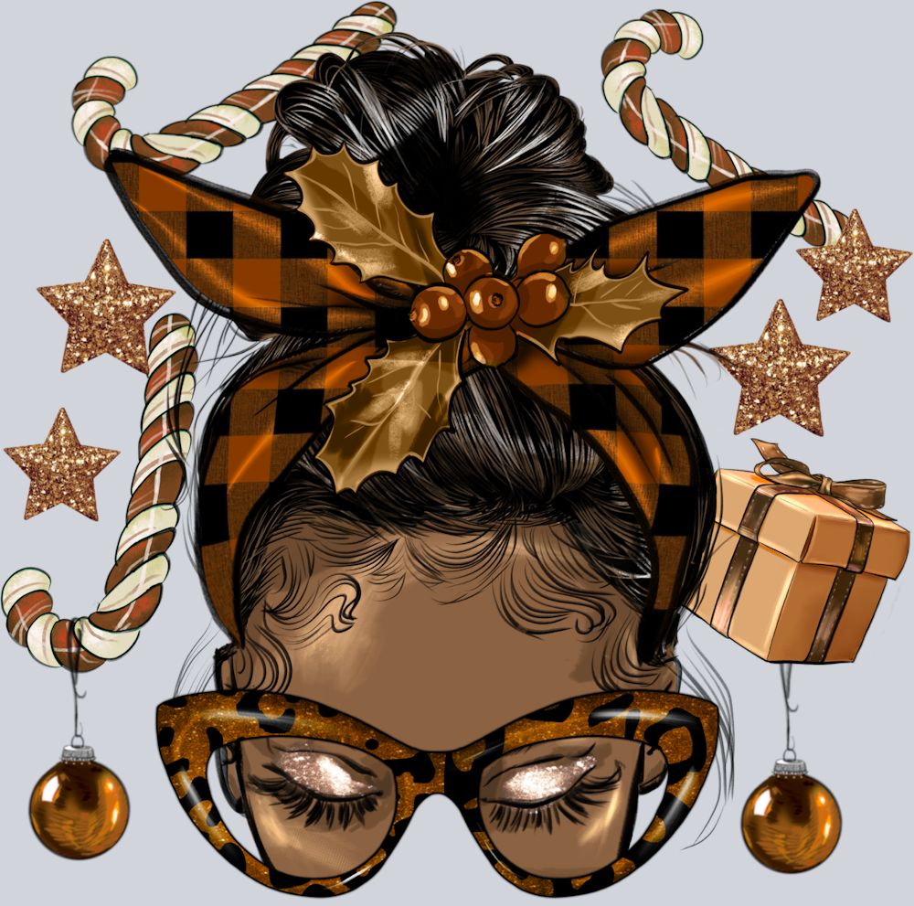 Melanin Christmas Black Woman Messy Bun Straight Hair 2 - STK04158 (DTF Transfers)