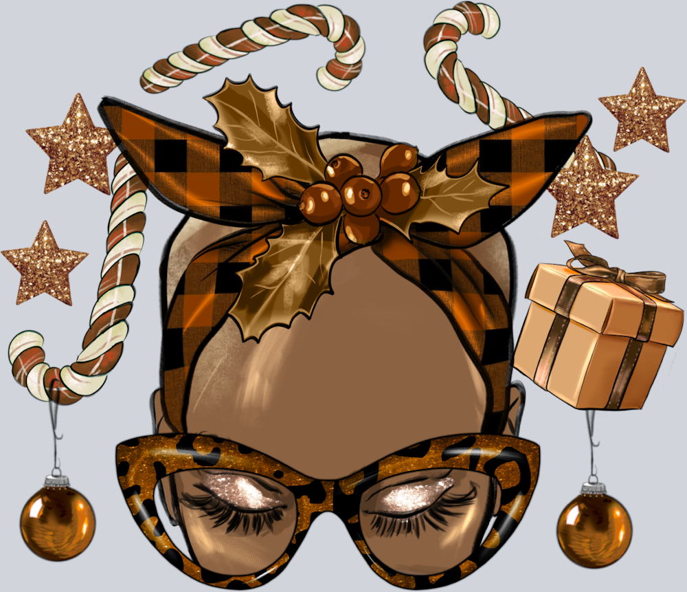 Melanin Christmas Afro Messy Bun Bald - STK04146 (DTF Transfers)