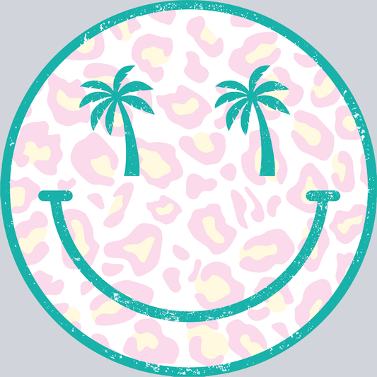 Smiley Face Pink Leopard Palm Trees Summer Print - STK05560 (DTF Transfers)