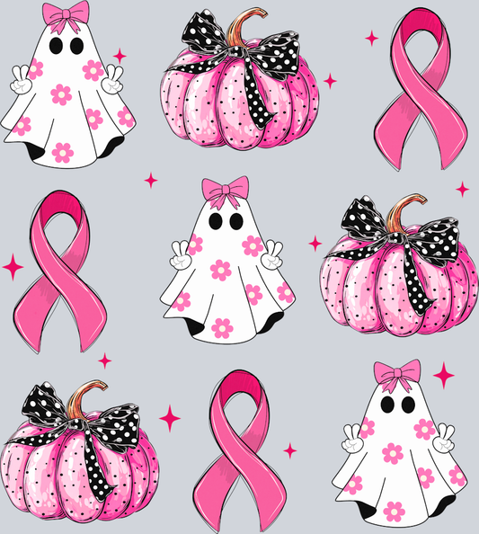 Breast Cancer Ghosts Ribbons And Pumpkins - STK01155 (DTF Transfers)