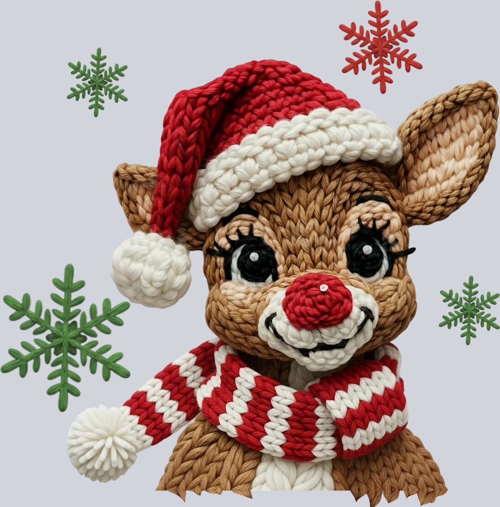 Faux Yarn Crocheted Rudolph Reindeer 2 - STK07488 (DTF Transfers)