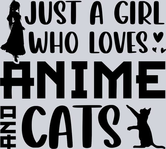 Girl Who Loves Anime Cats Black - STK02252 (DTF Transfers)