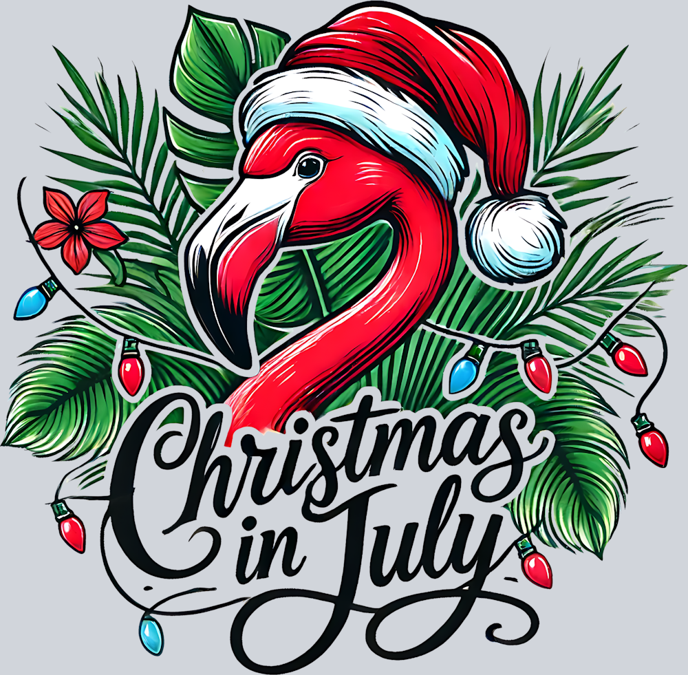 Christmas In July Floral With Flamingo - STK01312 (DTF Transfers)