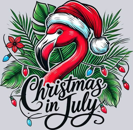 Christmas In July Floral With Flamingo - STK01312 (DTF Transfers)