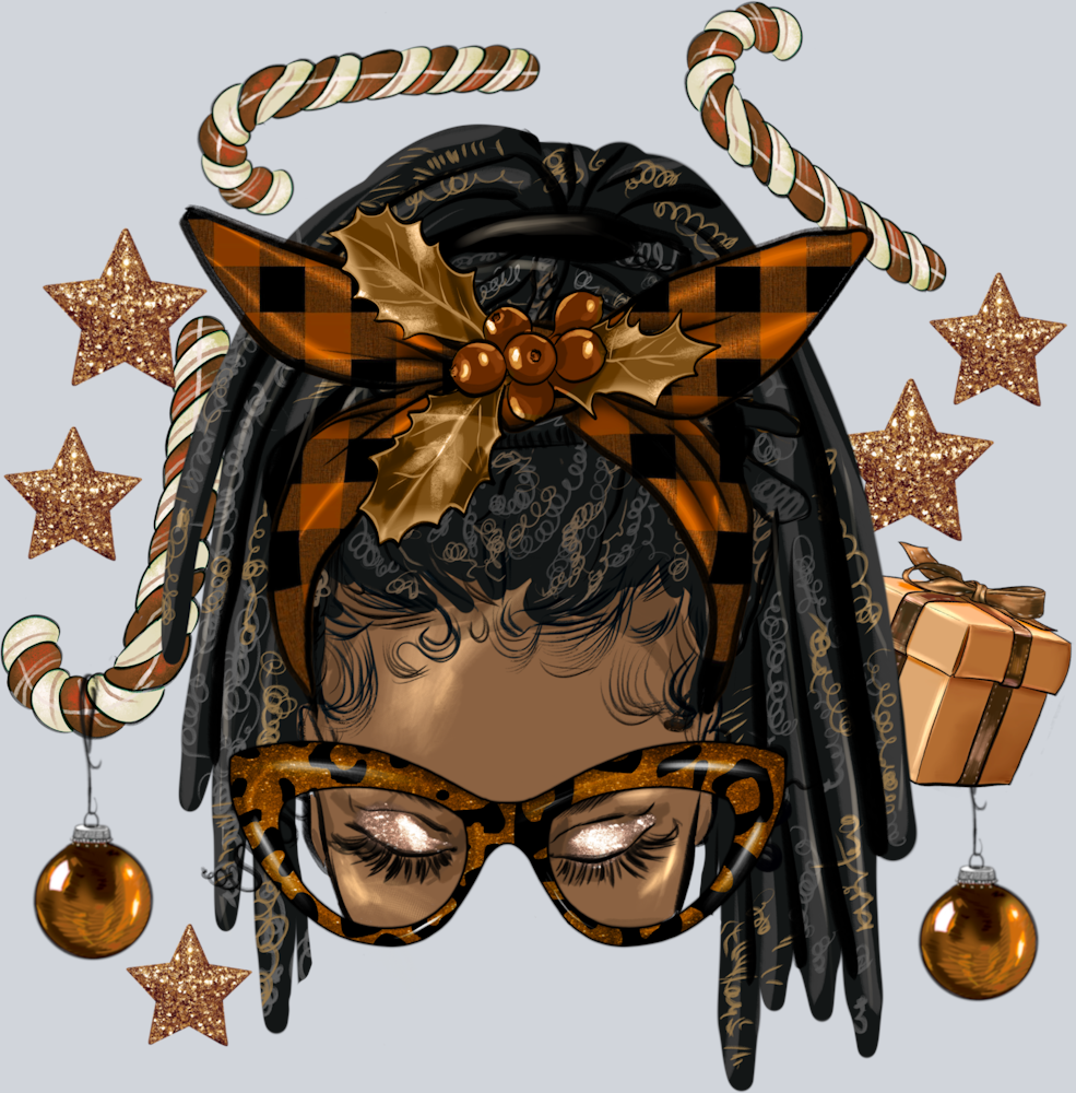 Melanin Christmas Afro Messy Bun Locs Ponytail - STK04152 (DTF Transfers)