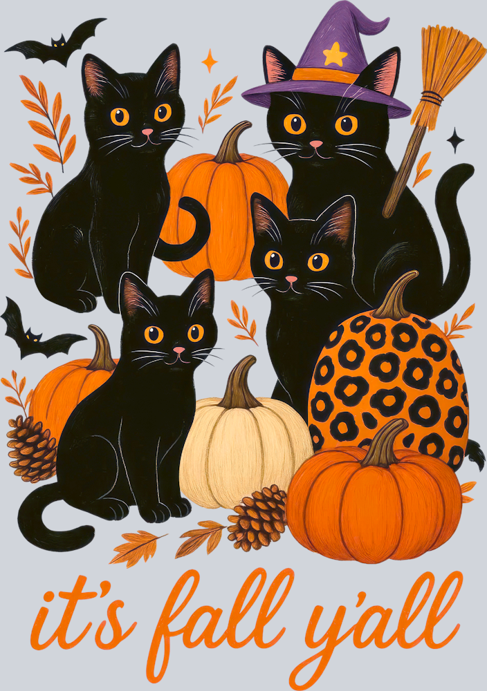 It's Fall Y'all Black Cats - STK07394 (DTF Transfers)