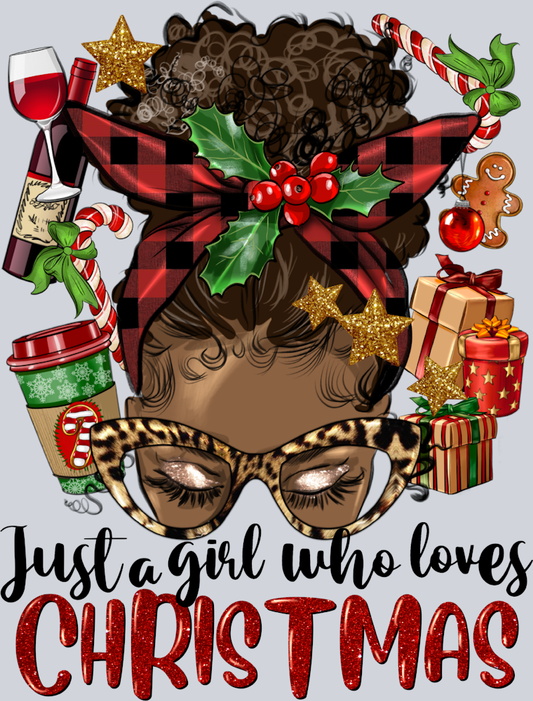 Just A Girl Who Loves Christmas Afro Messy Bun - STK03439 (DTF Transfers)
