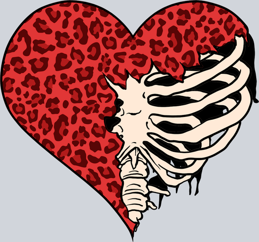 Skeleton Ribs Leopard Heart - STK05514 (DTF Transfers)