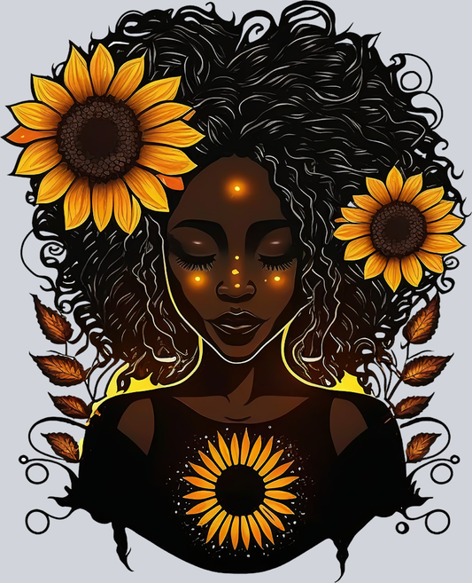 Black Woman Sunflower Bright - STK00985 (DTF Transfers)