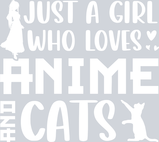 Girl Who Loves Anime Cats White - STK02254 (DTF Transfers)