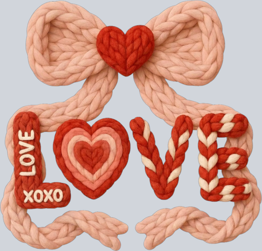 Valentine Love Bow Faux Yarn - STK07640 (DTF Transfers)