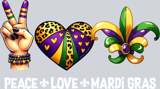 Peace Love Mardi Gras White 1 - STK04764 (DTF Transfers)