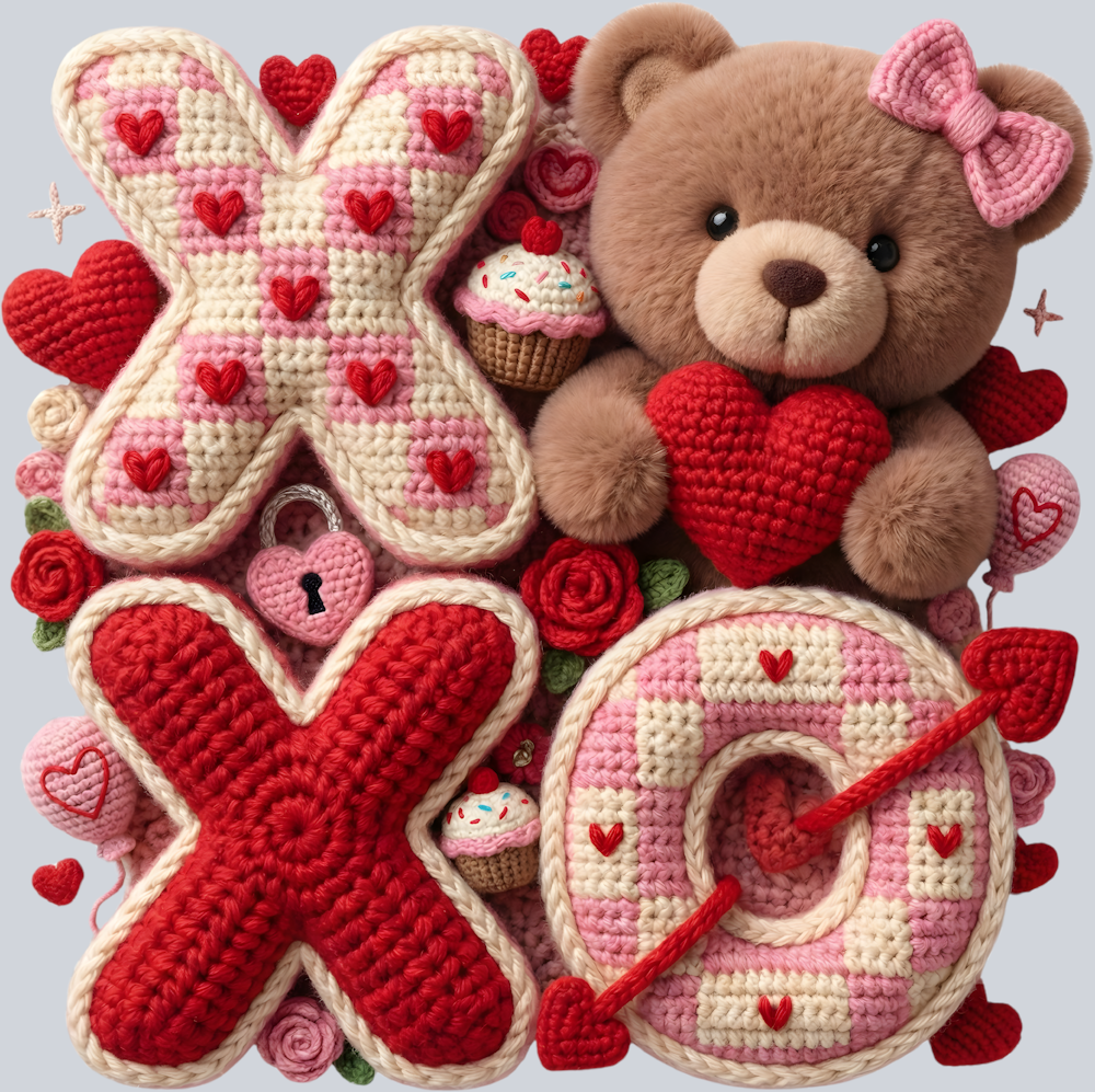 XOXO Teddy Bear Faux Yarn - STK07643 (DTF Transfers)