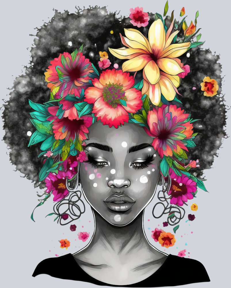Black Woman Wild Flowers - STK00990 (DTF Transfers)