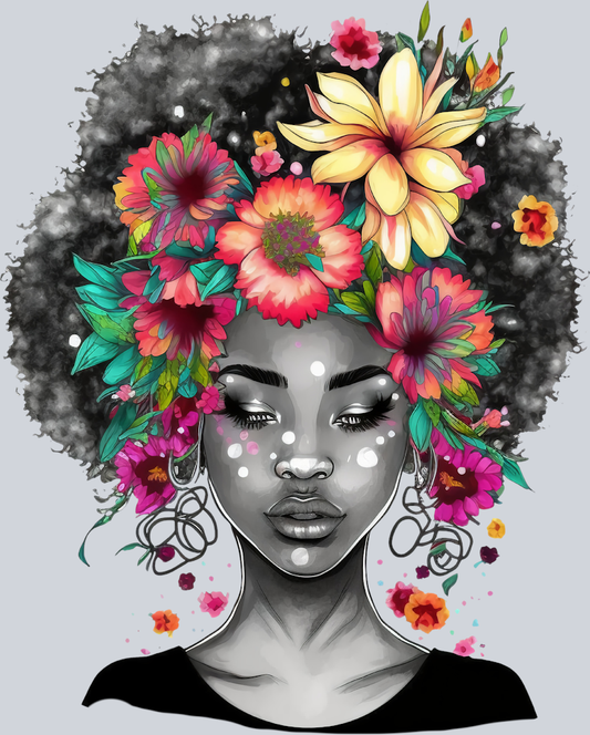Black Woman Wild Flowers - STK00990 (DTF Transfers)