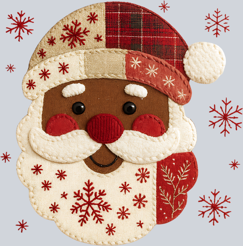 Faux Patchwork Black Santa - STK07479 (DTF Transfers)