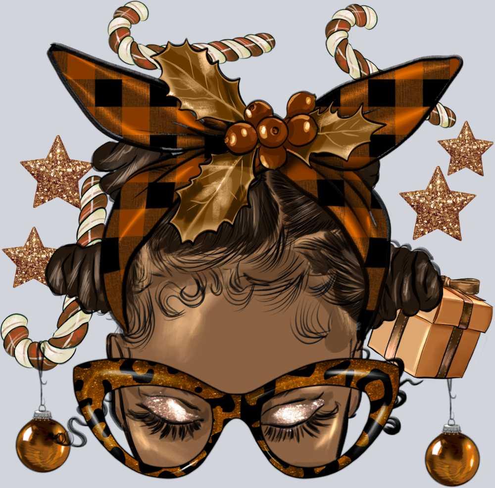Melanin Christmas Afro Messy Bun Bantu Knots - STK04147 (DTF Transfers)