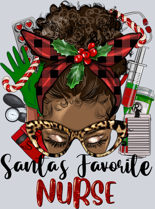 Christmas Nurse Afro Messy Bun - STK01325 (DTF Transfers)