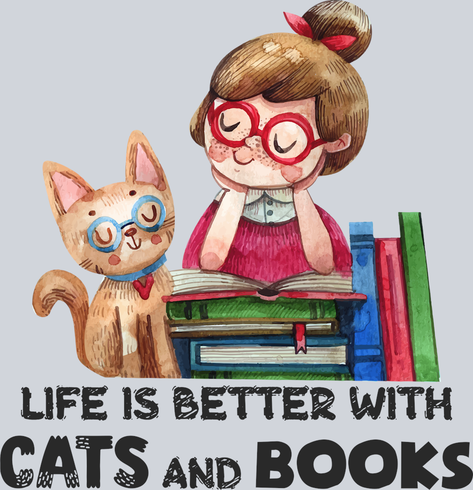 Books Life Is Better Cat Books - STK01049 (DTF Transfers)