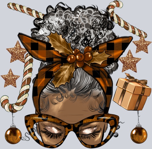 Melanin Christmas Afro Messy Bun Gray Hair - STK04149 (DTF Transfers)