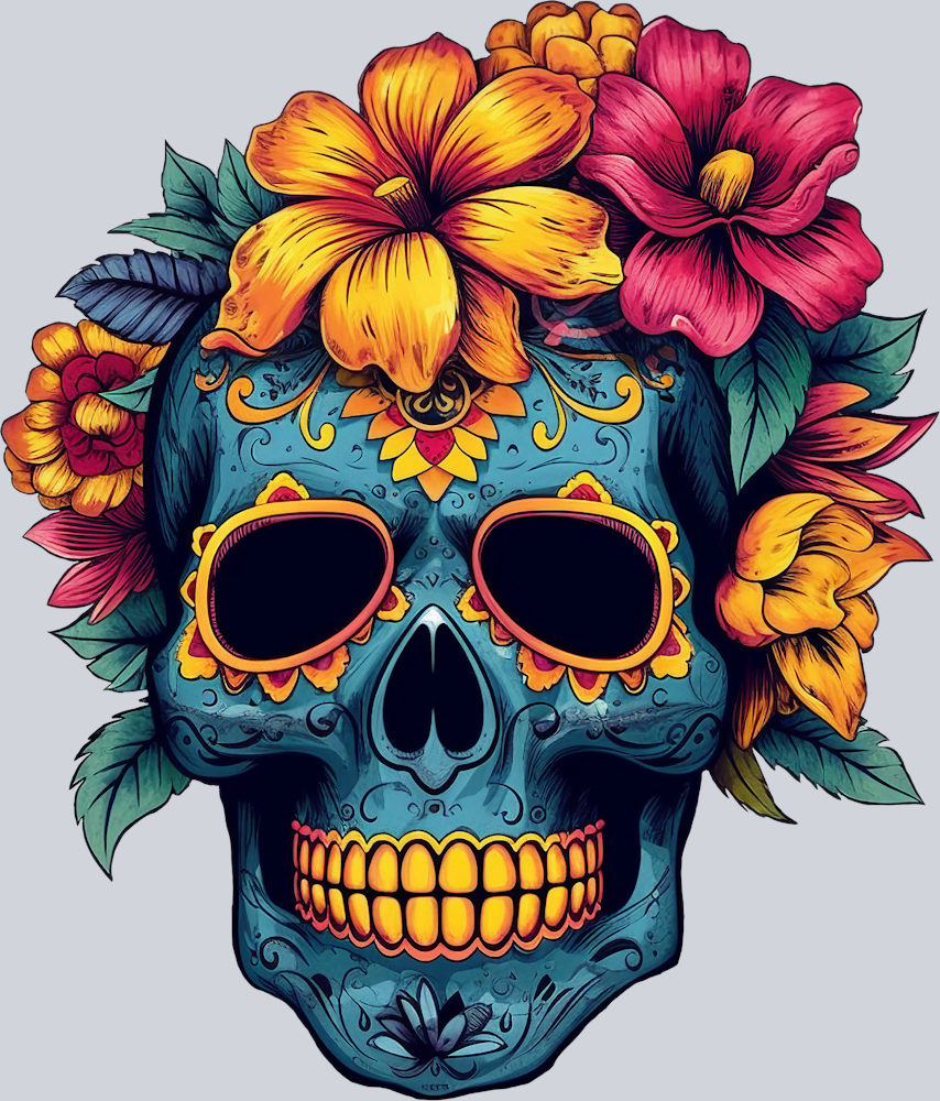 Skull Day Of The Dead Blue Orange - STK05530 (DTF Transfers)
