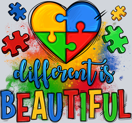 Different Is Beautiful Autism Awareness - STK01647 (DTF Transfers)