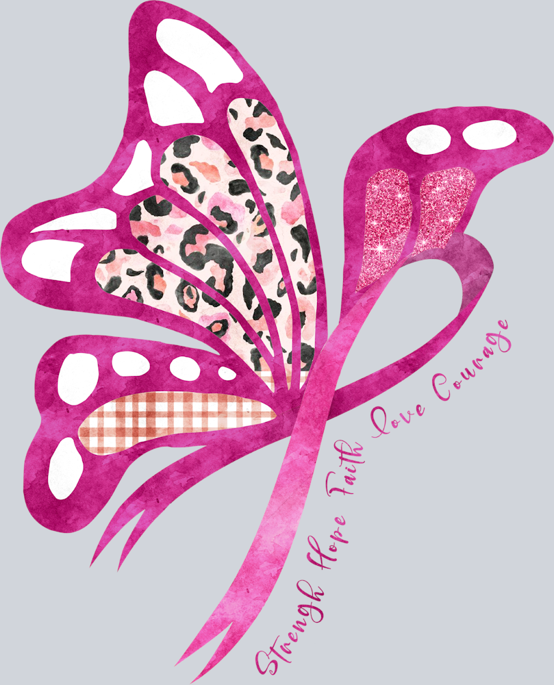 Breast Cancer Awareness Butterfly Strength Hope Faith Love Courage - STK01121 (DTF Transfers)