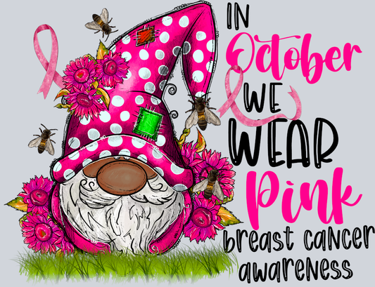 In October We Wear Pink Gnome 1 - STK03197 (DTF Transfers)