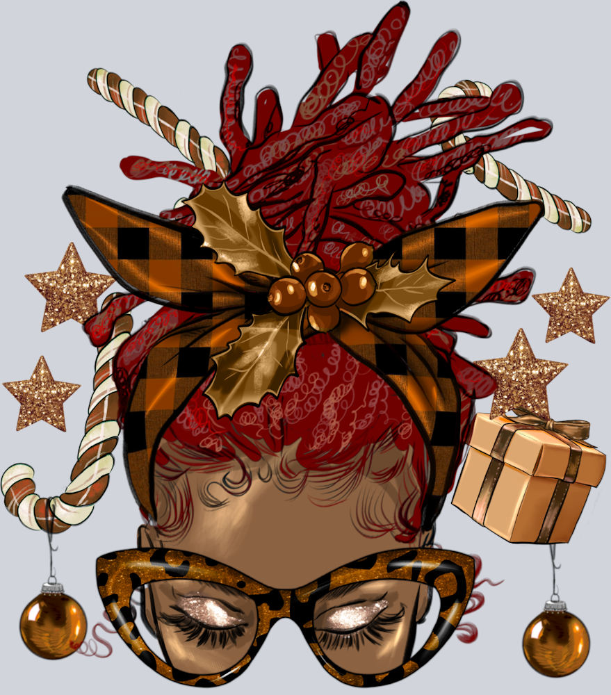Melanin Christmas Afro Messy Bun Red Locs - STK04155 (DTF Transfers)