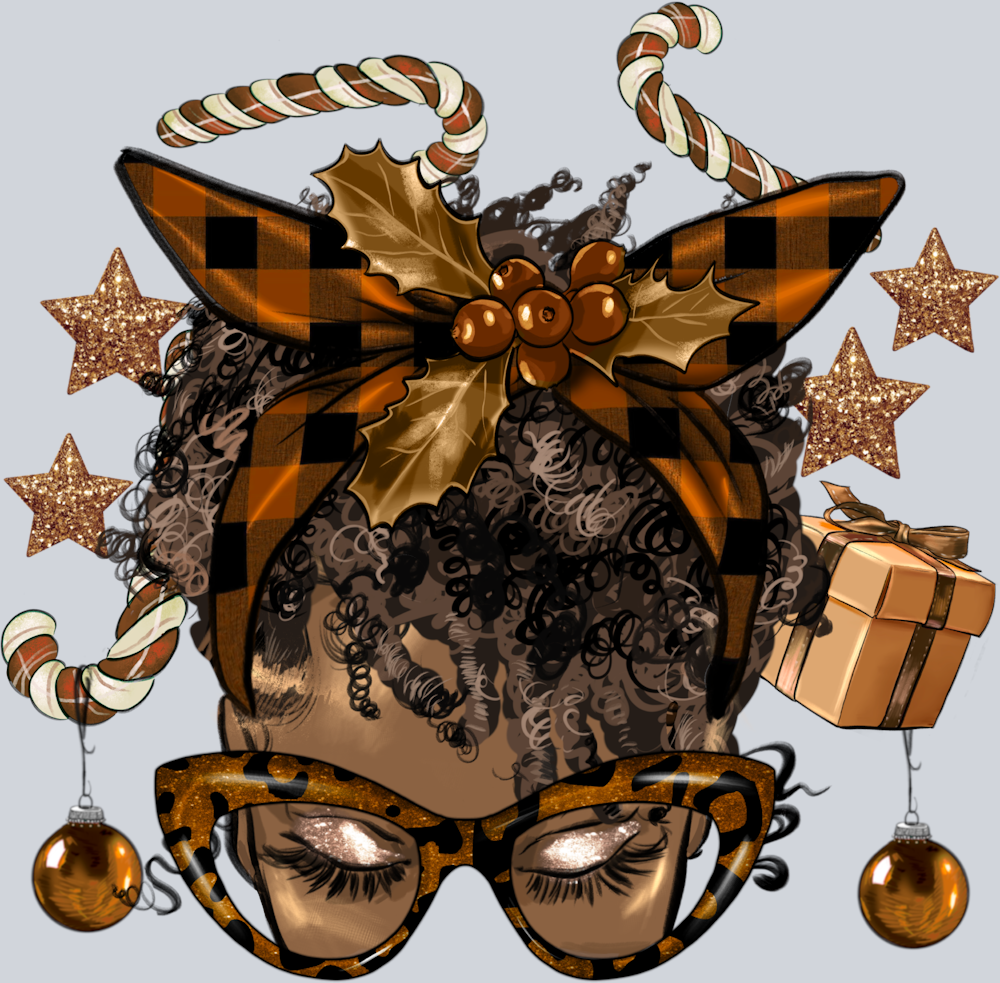 Melanin Christmas Afro Messy Bun Short Hair - STK04156 (DTF Transfers)