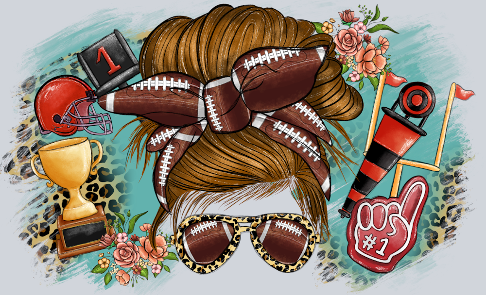 Football Mom Messy Bun 2 - STK02083 (DTF Transfers)