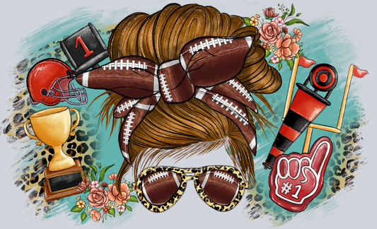 Football Mom Messy Bun 2 - STK02083 (DTF Transfers)